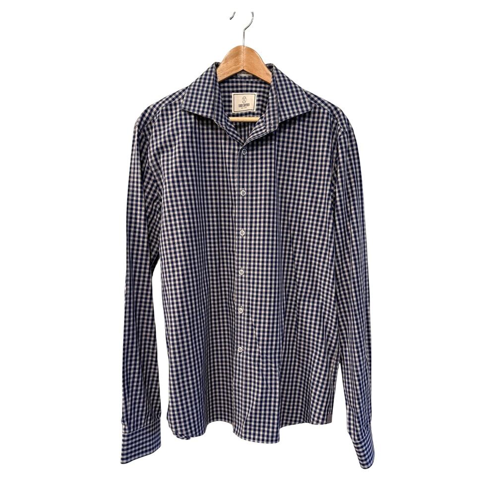 Todd Snyder Gingham Plaid 100% Cotton Dress Shirt NEW Button Up Blue White L